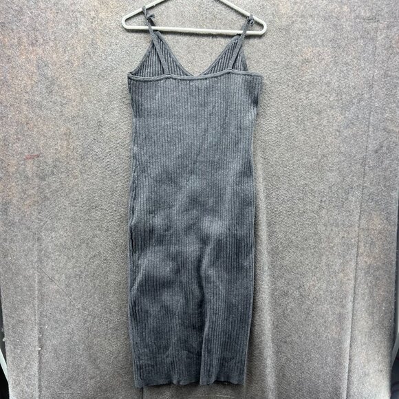 7 For All Mankind Dress Women Large Gray Ribbed Knit Bodycon Midi Slip V-Neck - Picture 2 of 9